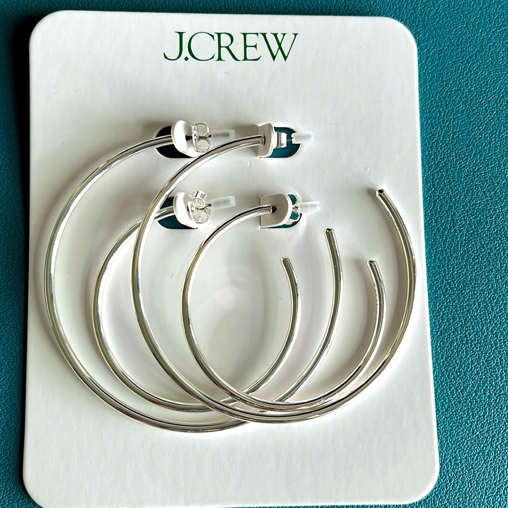 Thin hoop earrings, silver color, set-of-two